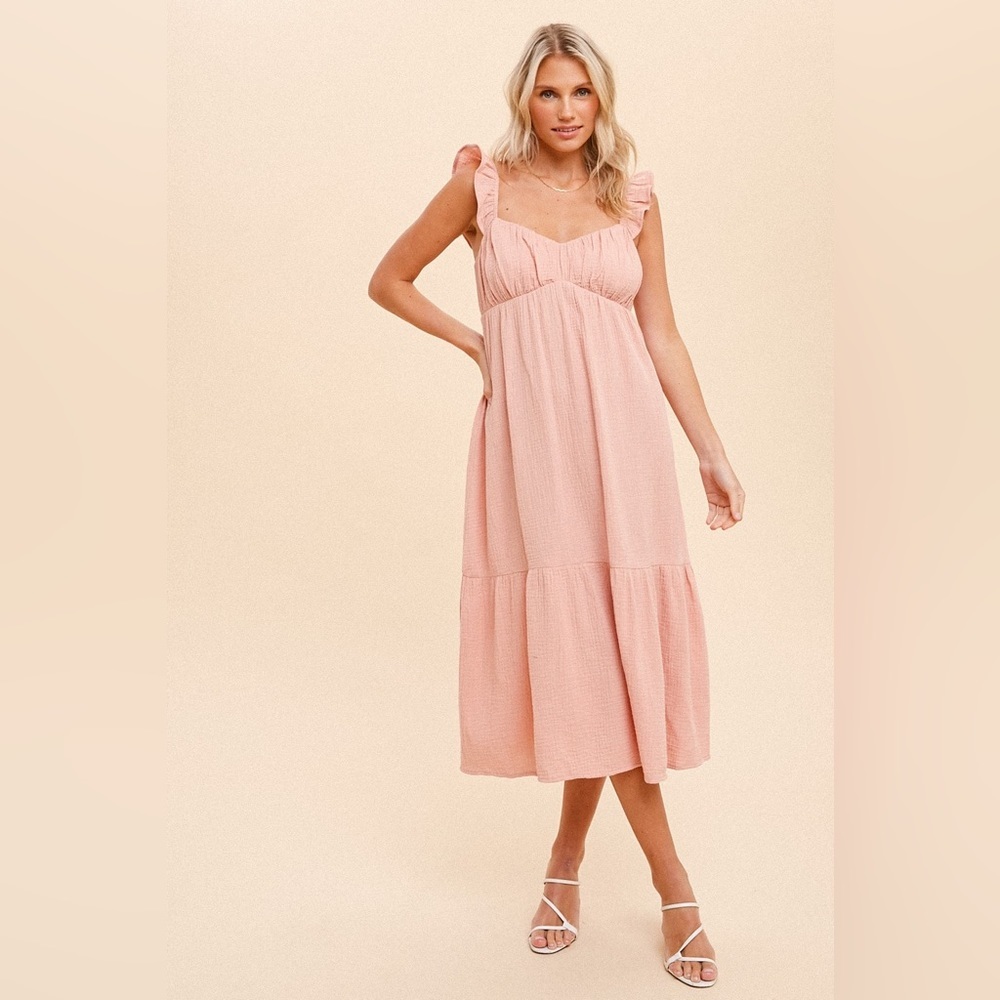 Pinkblush gauzy ruffle sleeve midi dress nwt
